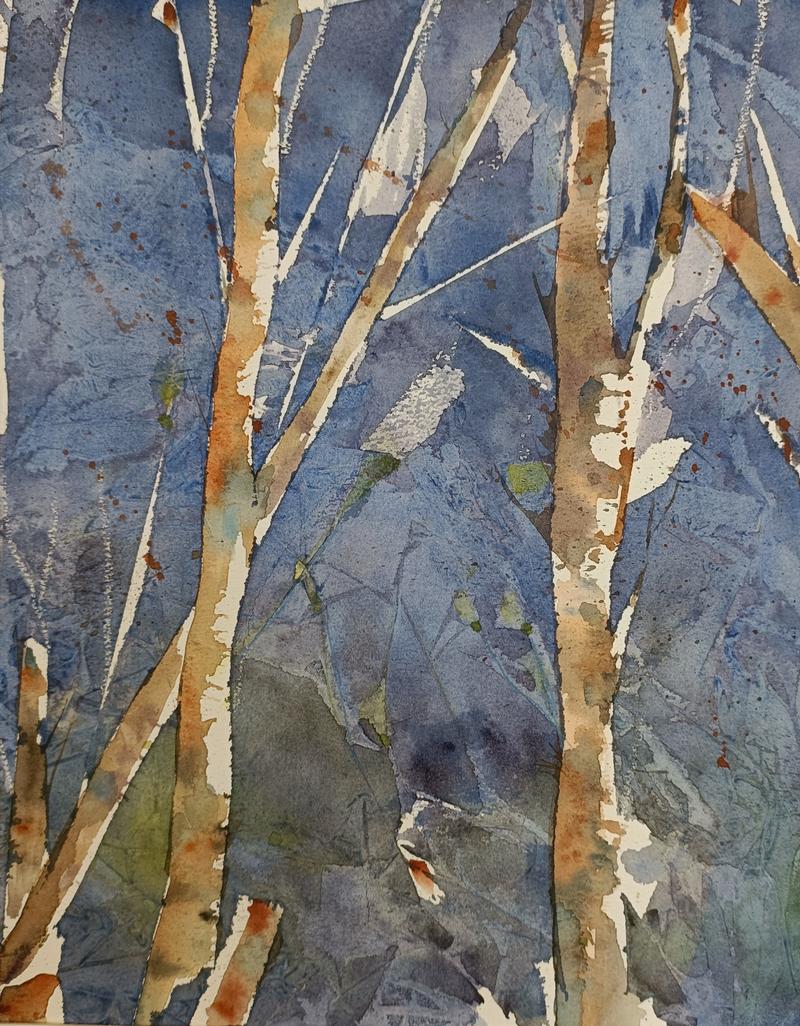 Aquarell Bäume im Blau (Quelle: Tom Burgis) Aquarell Bäume im Blau